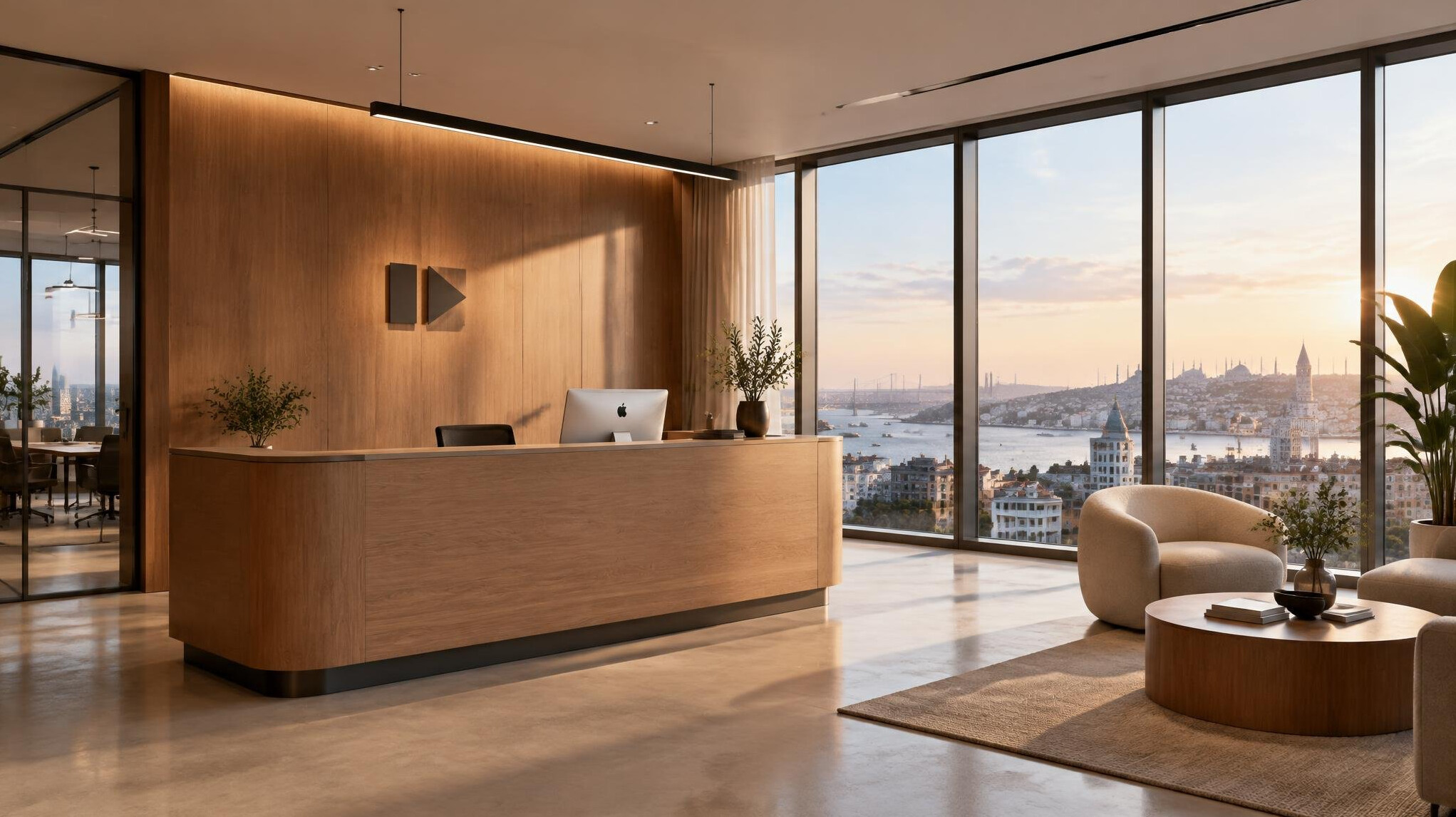 Modern media consultancy office reception area in Istanbul